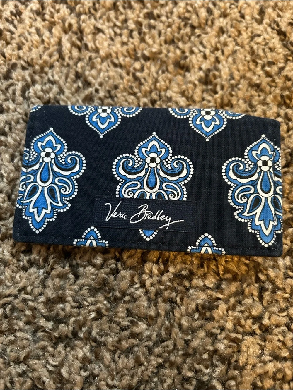 Vera Bradley Navy and Light Blue Printed Trifold Card Holder